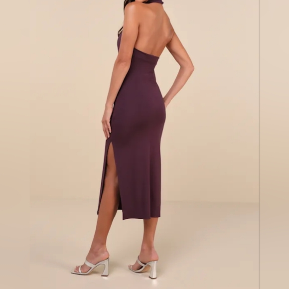 LULU'S DARK PURPLE HALTER MIDI DRESS SIZE MEDIUM - Picture 3 of 7